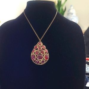 Vintage Genuine 1960 Trifari Renaissance teardrop Pendant Ruby Red Very Rare!